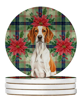Orange and White Pointer Christmas Poinsettias Large Sandstone Absorbent Round Coasters Pack of 4 product image at NuMercy