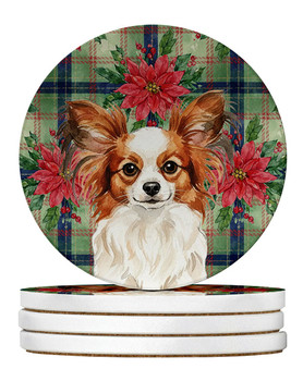 White with Red Papillon Christmas Poinsettias Large Sandstone Absorbent Round Coasters Pack of 4 product image at NuMercy