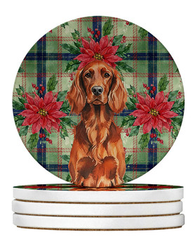 Irish Setter Christmas Poinsettias Large Sandstone Absorbent Round Coasters Pack of 4 product image at NuMercy