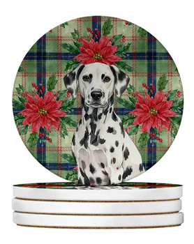 Dalmatian Christmas Poinsettias Large Sandstone Absorbent Round Coasters Pack of 4 product image at NuMercy