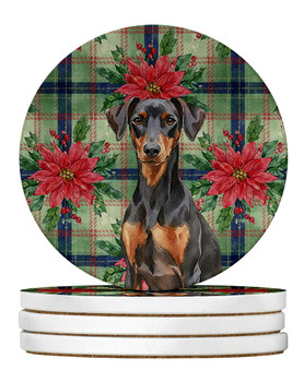 German Pinscher Christmas Poinsettias Large Sandstone Absorbent Round Coasters Pack of 4 product image at NuMercy