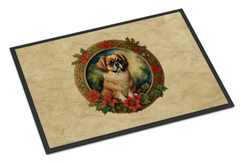 Tibetan Spaniel Christmas Flowers Doormat 24H X 36W product image at NuMercy