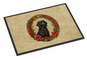Flat-Coated Retriever Christmas Flowers Doormat 24H X 36W product image at NuMercy