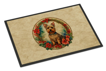 Australian Terrier Christmas Flowers Doormat 24H X 36W product image at NuMercy