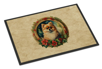 Pomeranian Christmas Flowers Doormat 24H X 36W product image at NuMercy