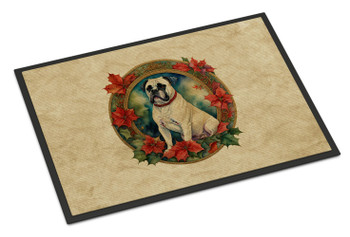 White Boxer Christmas Flowers Doormat 24H X 36W product image at NuMercy