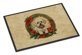Bichon Frise Christmas Flowers Doormat 24H X 36W product image at NuMercy
