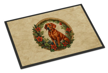 Red Redbone Coonhound Christmas Flowers Doormat 24H X 36W DAC2417 product image at NuMercy