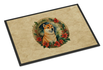 Shiba Inu Christmas Flowers Doormat 24H X 36W product image at NuMercy