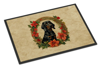 Black and Tan Coonhound Christmas Flowers Doormat 24H X 36W product image at NuMercy