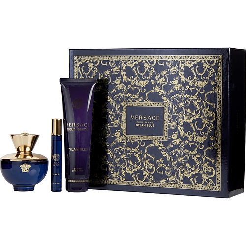 Versace Dylan Blue by Gianni Versace Eau De Parfum Spray,  Body Lotion & Mini Eau De Parfum Spray