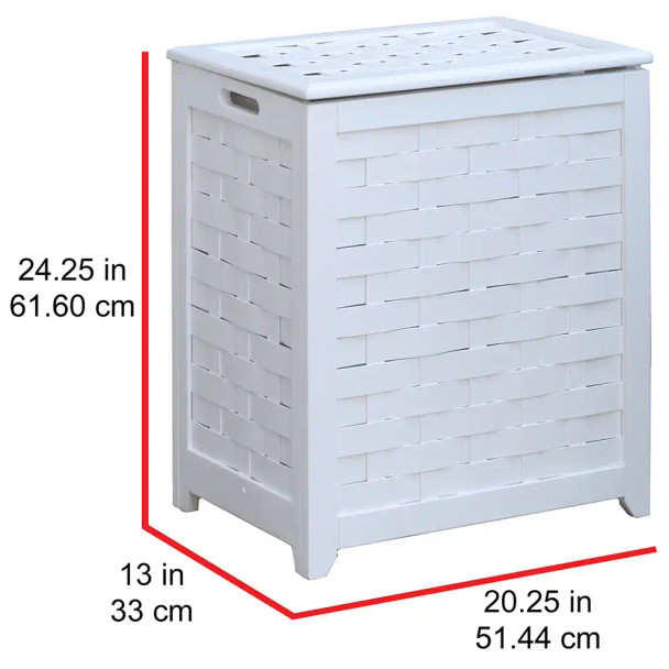 Oceanstar White Finished Rectangular Veneer Laundry Wood Hamper with Interior Bag