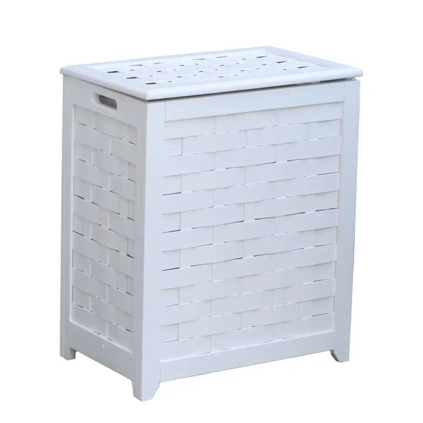 Oceanstar White Finished Rectangular Veneer Laundry Wood Hamper with Interior Bag