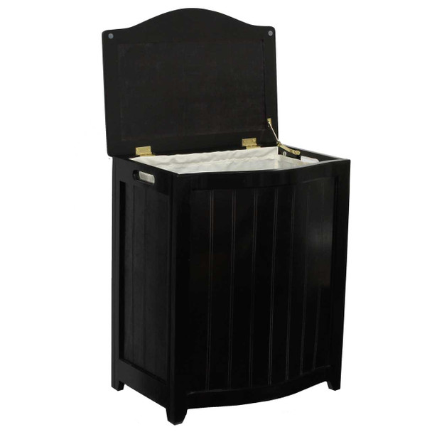 Oceanstar Mahogany Finished Bowed Front Laundry Wood Hamper with Interior Bag