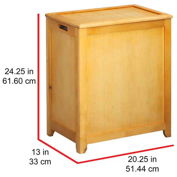 Oceanstar Natural Finished Rectangular Laundry Wood Hamper with Interior Bag, 24.25 in height, 20.25 in width, and 13 in depth.