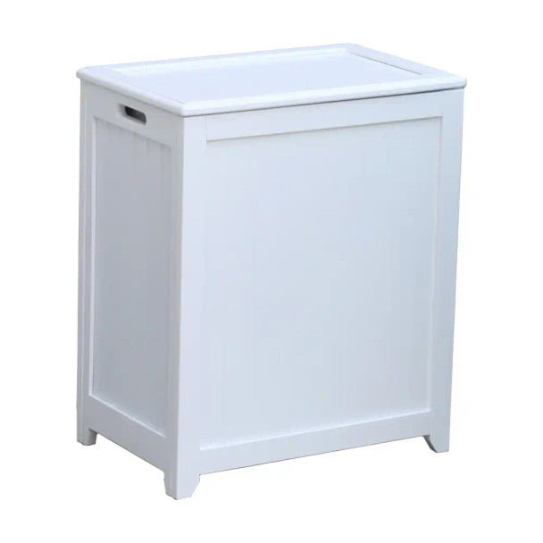 Oceanstar White Finished Rectangular Laundry Wood Hamper with Interior Bag product image at NuMercy