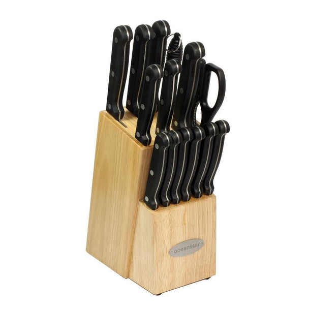 Oceanstar KS1187 Traditional 15-Piece Knife Set with Block, Natural product image at NuMercy