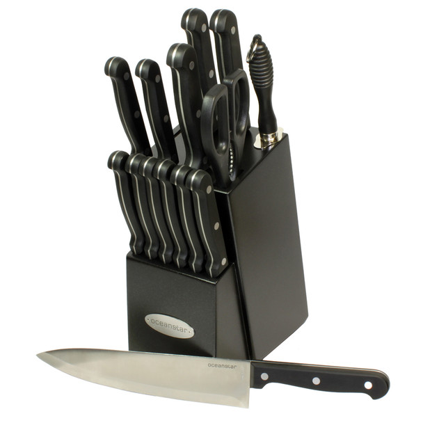 Oceanstar Contemporary 15-Piece Knife Set with Block, Elegant Black