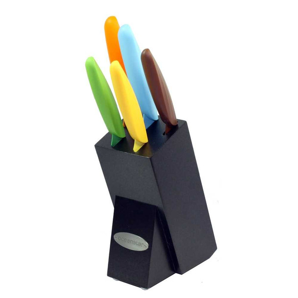 Oceanstar Elegant Black 6-Piece Non-Stick Coating Knife Set with Block