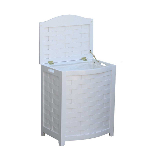Oceanstar White Finished Bowed Front Veneer Laundry Wood Hamper with Interior Bag product image at NuMercy