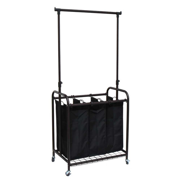 Oceanstar Bronze 3-Bag Rolling Laundry Sorter Adjustable Hanging Bar product image at NuMercy