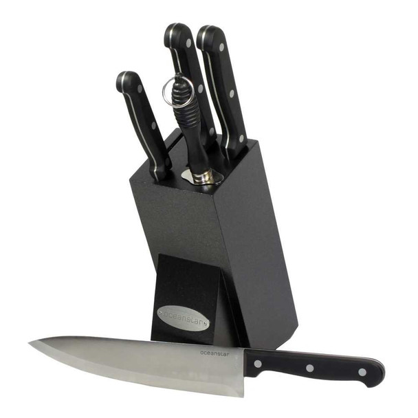 Oceanstar Contemporary 6-Piece Knife Set with Block, Elegant Black