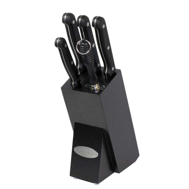Oceanstar Contemporary 6-Piece Knife Set with Block, Elegant Black product image at NuMercy
