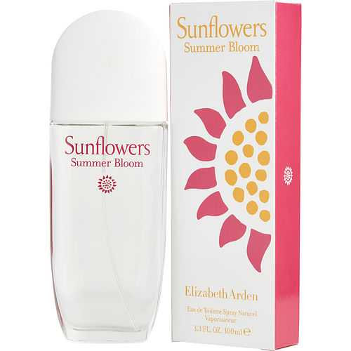 Elizabeth Arden Sunflowers Summer Bloom Eau De Toilette Spray 3.3 oz bottle and box.