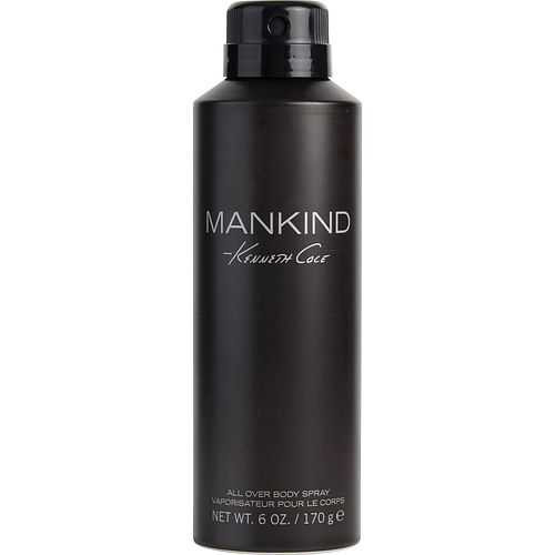 Kenneth Cole Mankind body spray, 6 oz, black bottle with white lettering, Kenneth Cole branding.