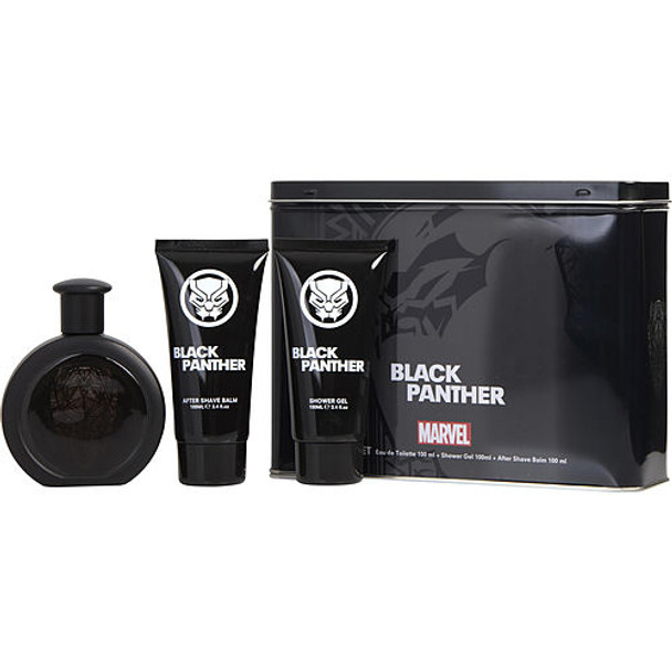 Black Panther by Marvel Eau De Toilette Spray 3.4 oz & Aftershave Balm 3.4 oz & Shower Gel 3.4 oz