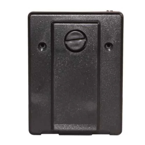 Black rectangular personal alarm device with light, 3 in 1, 130db, square shape, and circular button.