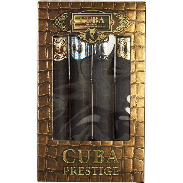 Cuba Variety by Cuba 4 Piece Variety Prestige Set Includes Classic, Black, Platinum & Legacy And All are Eau De Toilette Spray 1.17 oz