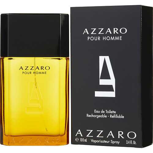 Azzaro Pour Homme Eau De Toilette Spray 3.4 oz, Azzaro, yellow bottle, black cap.