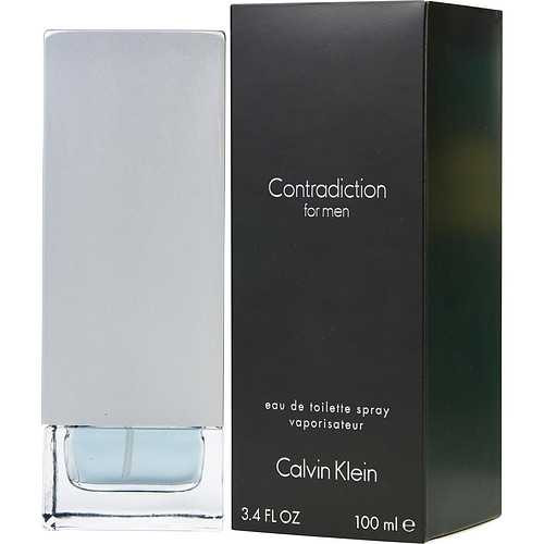 Calvin Klein Contradiction Eau De Toilette Spray, 3.4 oz, men's fragrance bottle and box.