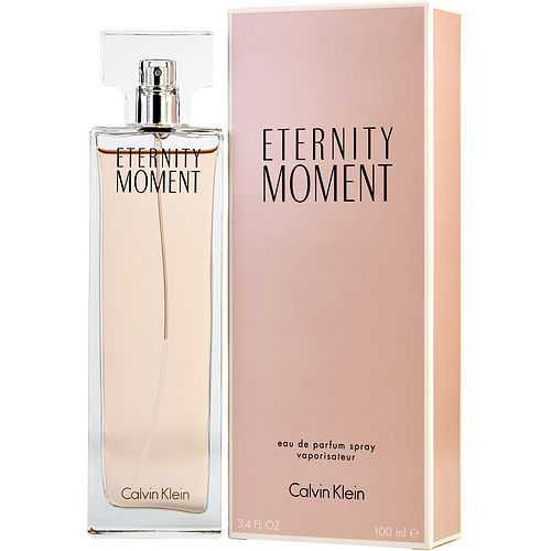 Calvin Klein Eternity Moment Eau De Parfum Spray, 3.4 oz, pink bottle and box.