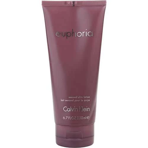 Euphoria by Calvin Klein body lotion, 6.7 oz, purple tube with white text, Calvin Klein branding.