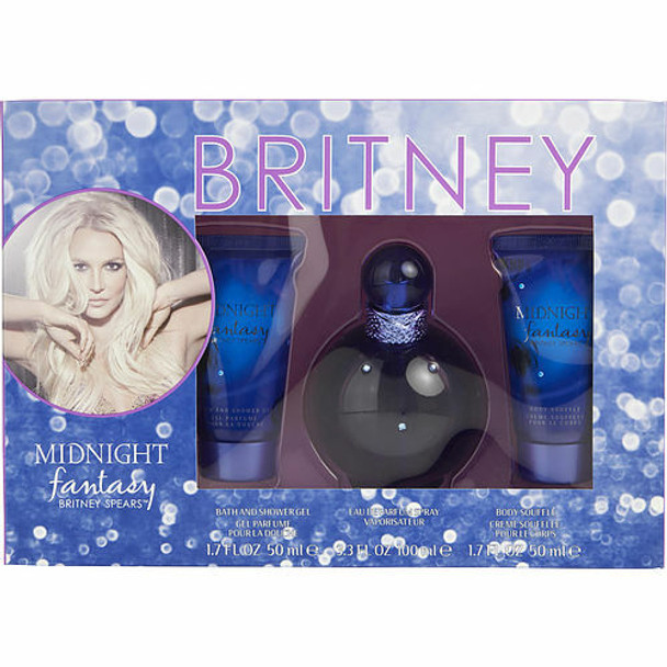 Midnight Fantasy Britney Spears by Britney Spears Eau De Parfum Spray 3.3 oz & Body Souffle 1.7 oz & Shower Gel 1.7 oz