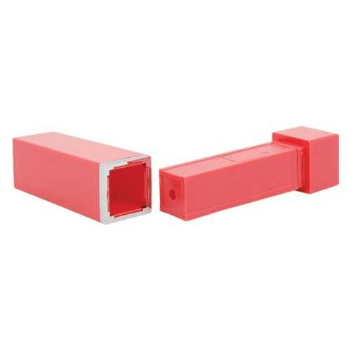 Pink rectangular connector with silver trim, Fashionable Lipstick Alarm Pink, red color, sleek design, two pieces shown, white background.