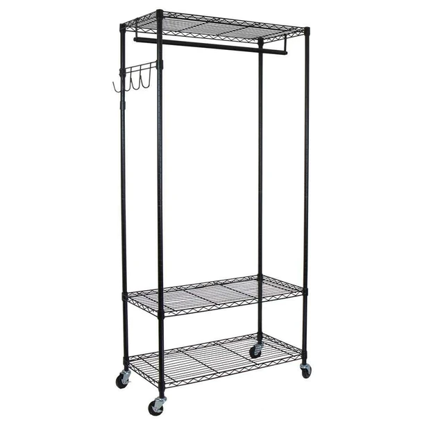 Oceanstar Garment Rack with Adjustable Shelves with Hooks, Black product image at NuMercy