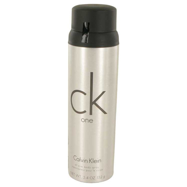 CK One by Calvin Klein Body Spray Unisex 5.2 oz silver and black bottle.