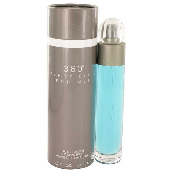 Perry Ellis 360 Eau De Toilette Spray 1.7 oz, Perry Ellis, blue bottle, gray packaging.