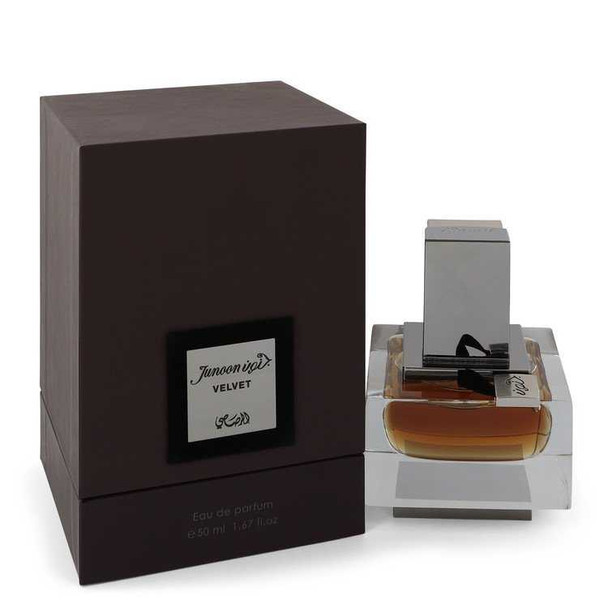 Rasasi Junoon Velvet Eau De Parfum Spray 1.67 oz perfume bottle and box, Rasasi brand.