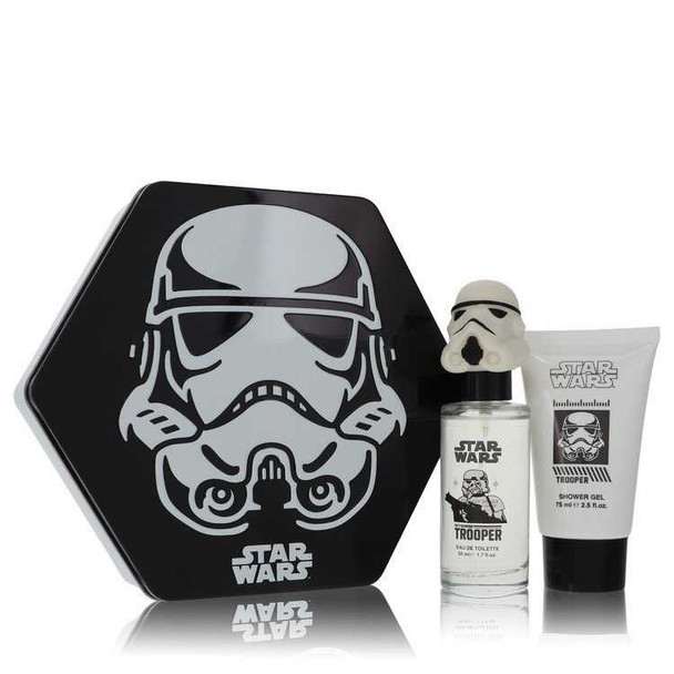 Star Wars Stormtrooper 3D by Disney Gift Set, 1.7 oz Eau De Toilette Spray and 2.5 oz Shower Gel, black and white packaging.