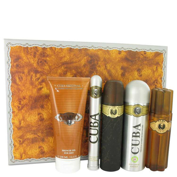 Cuba Gold by Fragluxe Gift Set -- 3.3 oz Eau De Toilette Spray + 3.3 oz After Shave Spray + 6.7 oz Body Deodorant Spray + 6.7 oz Shower Gel + 1.17 oz EDT Spray product image at NuMercy
