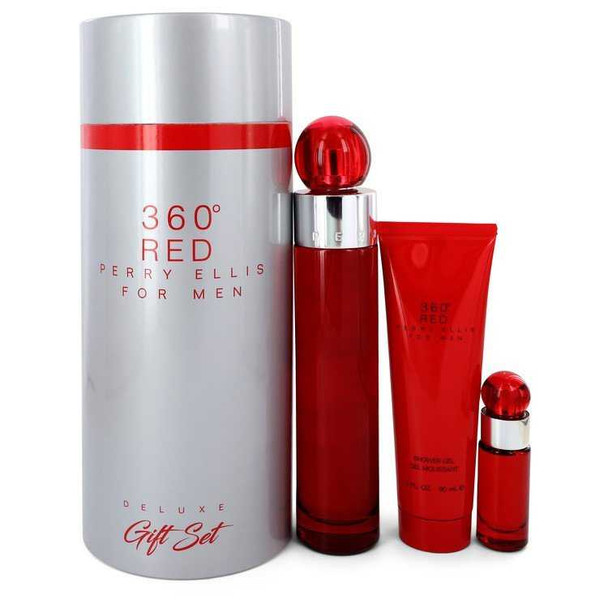 Perry Ellis 360 Red by Perry Ellis Gift Set -- 3.4 oz Eau De Toilette Spray + .25 oz Mini EDT Spray + 3 oz Shower Gel in Tube Box