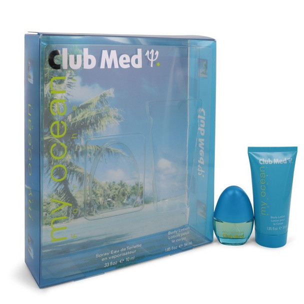 Club Med My Ocean by Coty Gift Set -- .33 oz Mini EDT Spray + 1.85 oz Body Lotion