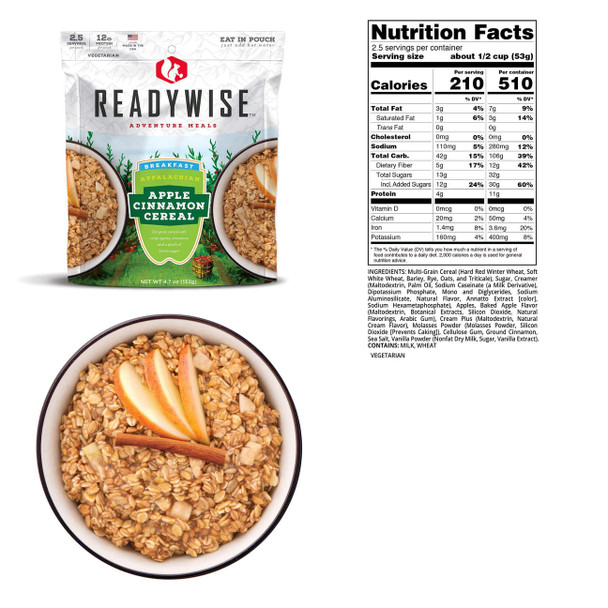 ReadyWise Adventure Meals Appalachian Apple Cinnamon Cereal - Case of 6