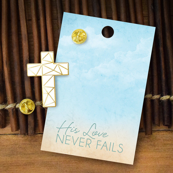 Lifebeats Cross Enamel Pin His Love Never Fails Christian Faith Pin