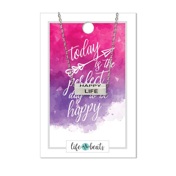 Lifebeats Happy Life Necklace - Silver Finish Bar Necklace