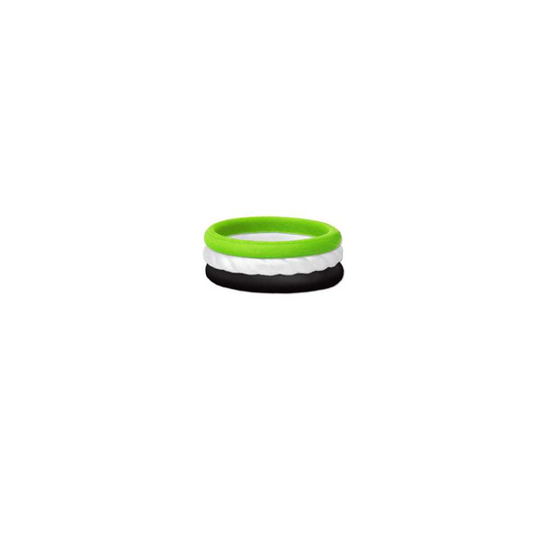 Lifebeats Stackable Silicone Ring Set - Green White Black Band Size 8